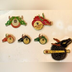 Lot of 6 Little League Hat or Lapel Dragon Pins for NJ District 1